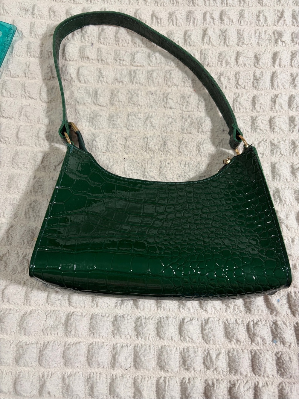 Small Glossy patent Emerald Croc-Embossed Shoulder Bag- faux leather